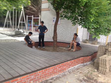 木作工程,環型座椅.塑木.北市文昌國小